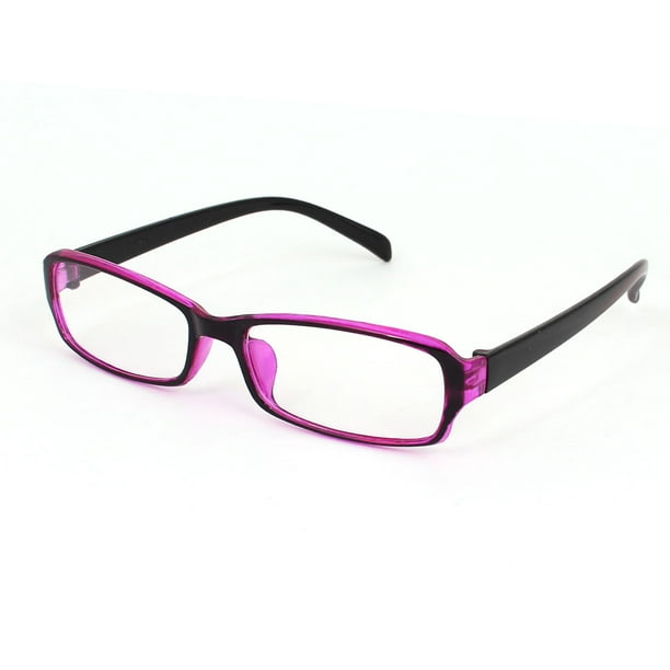 Lady Black Purple Plastic Frame Full Rims Clear Lens Plain Glasses Spectacles