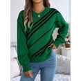 thumbnail image 6 of Women'S Casual Striped Round Neck Lantern Long Sleeve Pullover Sweater Green L, 6 of 9