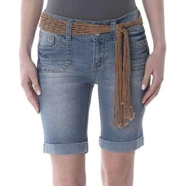 WallFlower Juniors Belted Luscious Curvy Bermuda Denim Short in Brooke Size:0