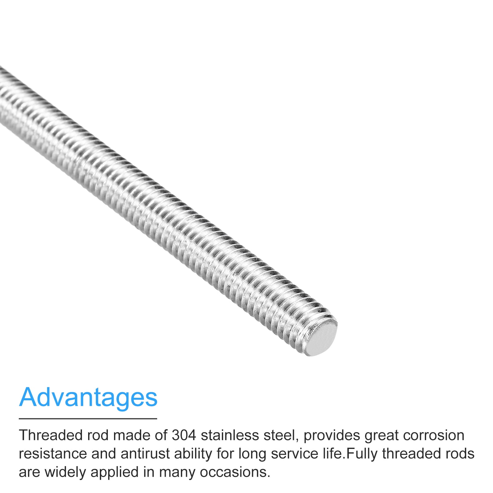 Uxcell Fully Threaded Rod 3/8"-16 UNC Pitch 304 Stainless Steel Right Hand 3.54" 8Pcs