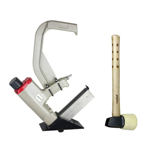 MEITE MFS50 Pneumatic Flooring Stapler Kit (With Floor-Guard Graphite Mallet) 15 Gauge 1-1/2" to 2" Pneumatic Mallet Actuated Engineered Hardwood Flooring Nailer