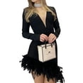 thumbnail image 5 of xiaxaixu Women Mini Bodycon Dress Mesh Patchwork Feather Trim Long Sleeve Dress Spring Fall Eveing Party Dress, 5 of 5