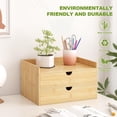 thumbnail image 3 of Bamboo Desk Drawer Organizer, Large Desktop Organizer with Drawers Tabletop Storage Organization Box for Office Home Toiletries Supplies Vanity, No Assembly Required (2 Drawer with Shelf), 3 of 7