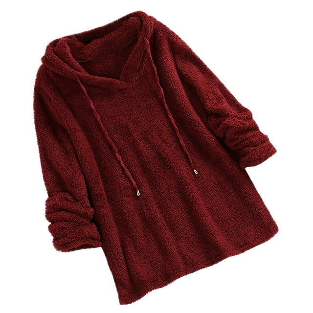 Abrigos de Invierno Para Mujer Abrigo de Piel Sintética Moda Cálido Felpa Cordón Con Capucha Sólido Manga Larga Tops Odeerbi ODB172487