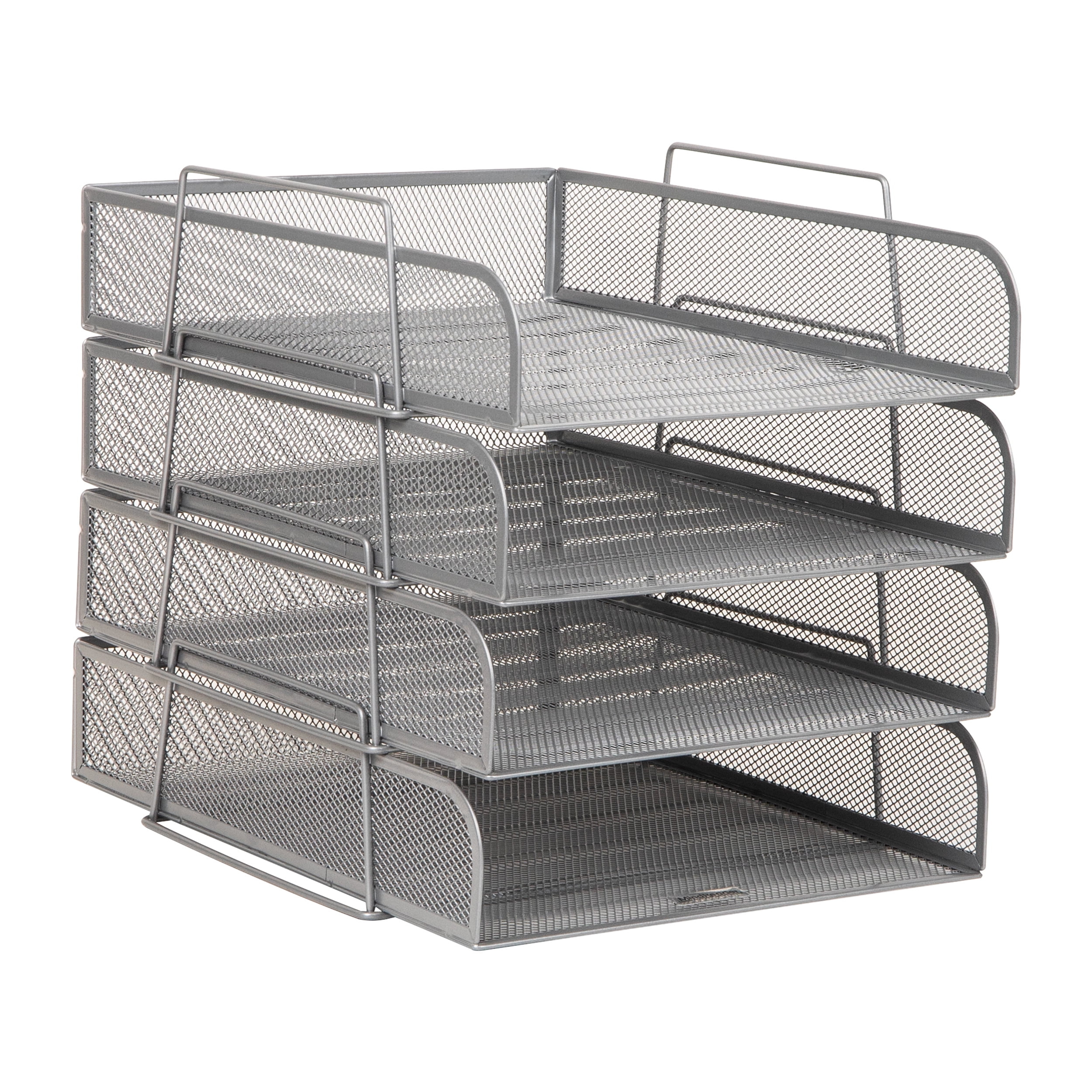 Mind Reader Stackable Paper Tray, Desktop Organizer, File Storage, Office, Metal Mesh, 10.5"L x 13.5"W x 11.25"H, 4 Pcs., Silver