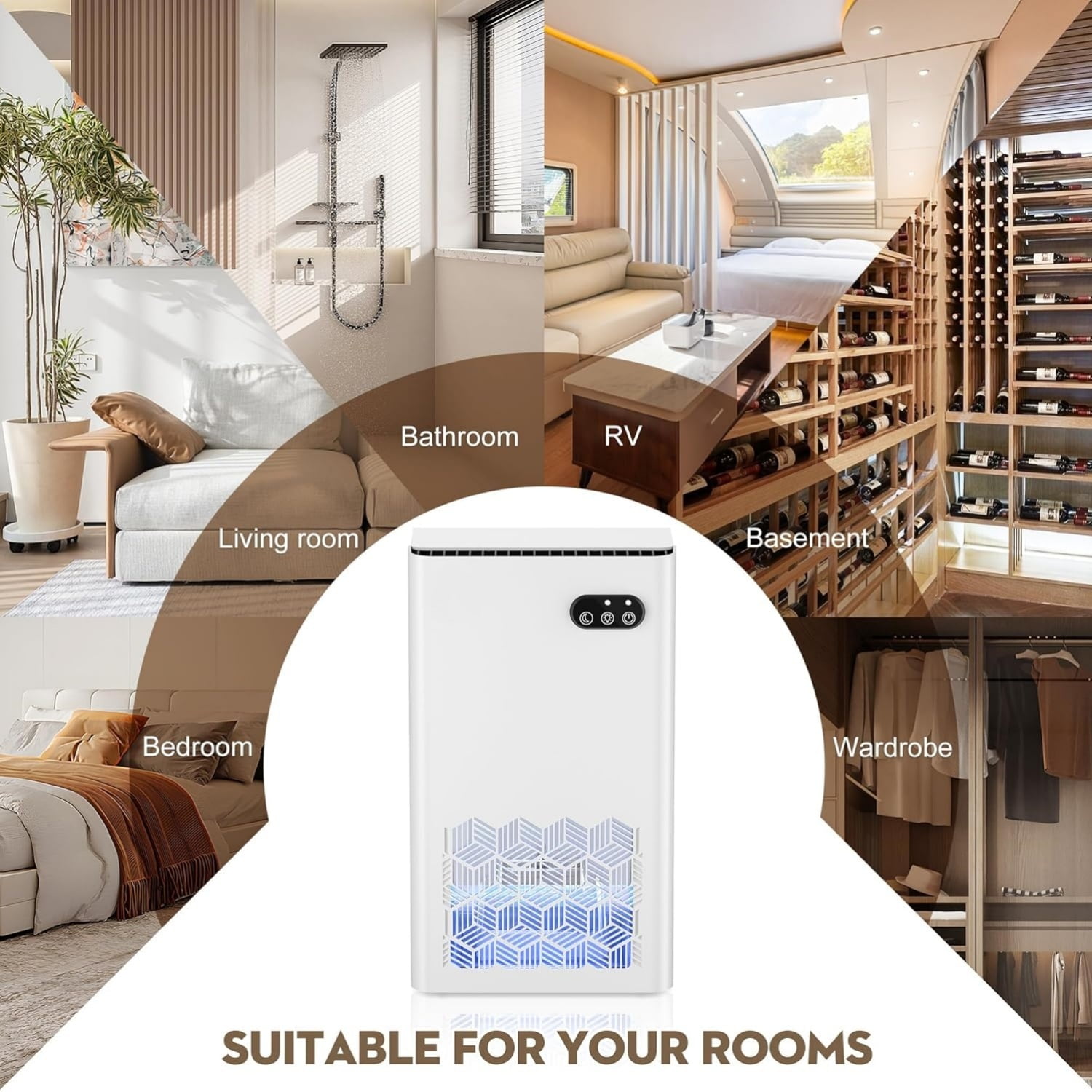 Dehumidifier for Home, 1000 sq.ft Dehumidifiers for Basement Bedroom Bathroom with 95 OZ Water Tank, Auto Shut Off 7 Colors LED Light, White Black