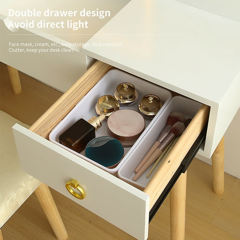 Makeup Vanity Desk Set, Segmart Dressing Table Desk with LED Touch Lighted Mirror and Cushioned Stool, Wood Makeup Desk, Small White Vanity, Girls