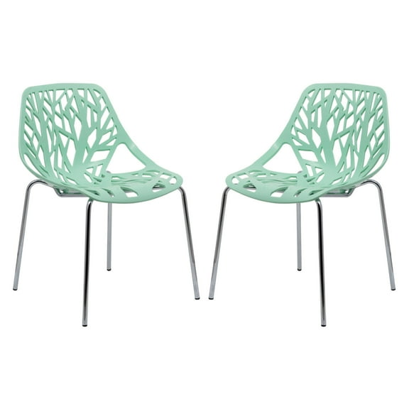 LeisureMod Modern Asbury Dining Side Chair With Chromed Legs in Mint Set of 2