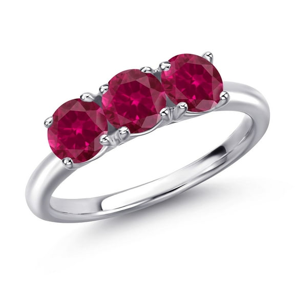 Gem Stone King 925 Sterling Silver Red Created Ruby Engagement Ring for Women | 1.80 Cttw | Round 5MM | Gemstone July Birthstone | Size 6