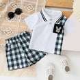 thumbnail image 2 of Odeerbi 1-8 Years Toddler Boys Summer Outfits Plaid Cotton Button Down Collar Short Sleeve T-Shirt Shorts Two-piece Set Solid Color Casual Loungewear Toddler Boys Clothes, 2 of 5
