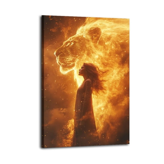 Larbulse Girl Golden Beam Lion Canvas Wall Art Home Decor Poster Vintage Funny Print Picture Abstract Bedroom Living Room Kitchen Posters Decor