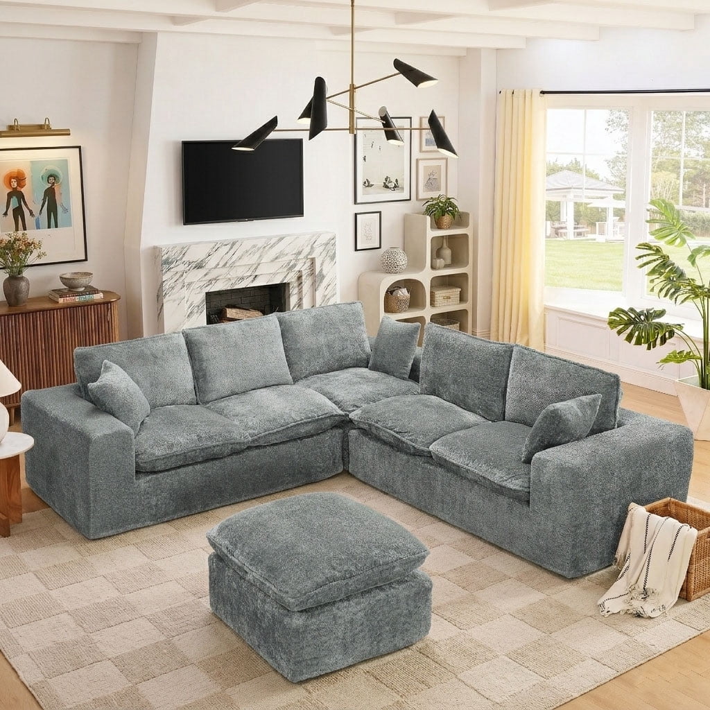 AISWORD 107" Oversized Boucle Modular Sectional Cloud Sofa with 1 Moveable Ottomans