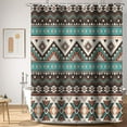 thumbnail image 2 of Abstract Boho Pattern Shower Curtains Colorful Geometry Wave Vintage Style Bathroom Decor Waterproof Polyester Fabric 72x72 Inch Shower Curtains Sets with Hooks, 2 of 6