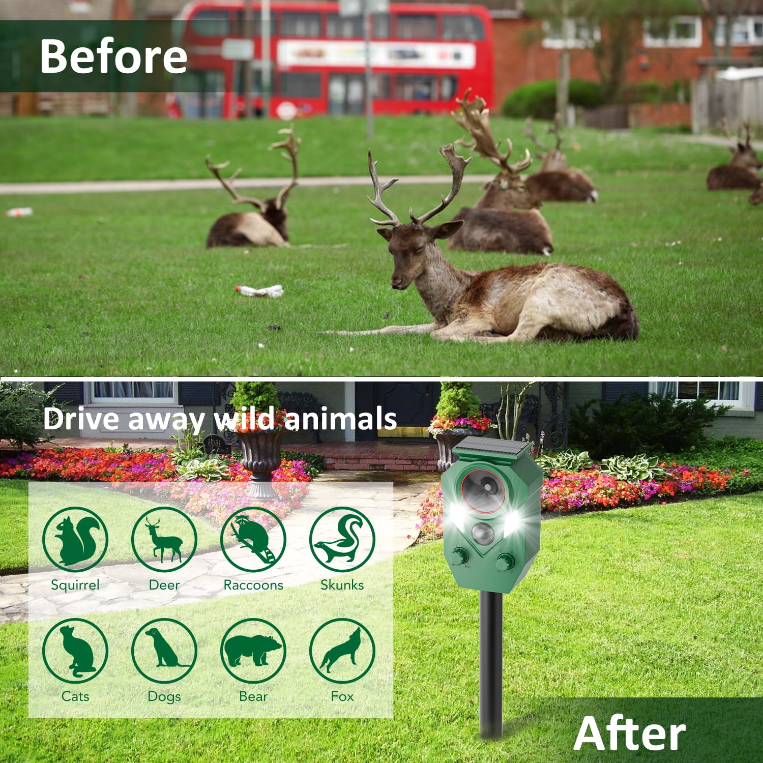 X-PEST Ultrasonic Squirrel Repeller Device, Waterproof Solar Animal Repeller with Motion Activated and Blinking LED Light, 4 Pack
