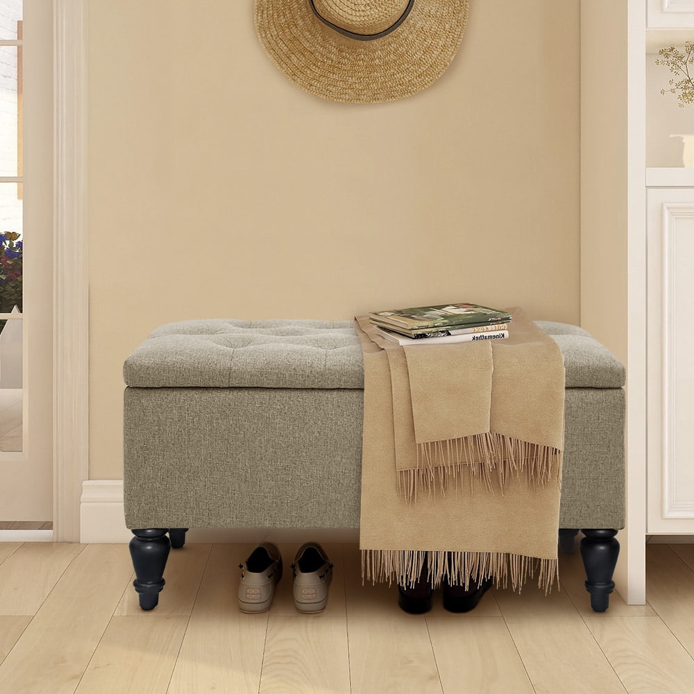 Abble 29" Storage Bench Entryway Bench with Hidden Storage Ottoman Upholstered Bench Furniture for Entryway Hallway Living Room Bedroom Bench, Beige