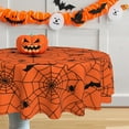 thumbnail image 2 of Halloween Tablecloth Spider Web Orange Round Tablecloth 60 inch Table Cloths Cover Mat Spill Proof Table Covers for Kitchen Party Dinner Tabletop Decoration, 2 of 6