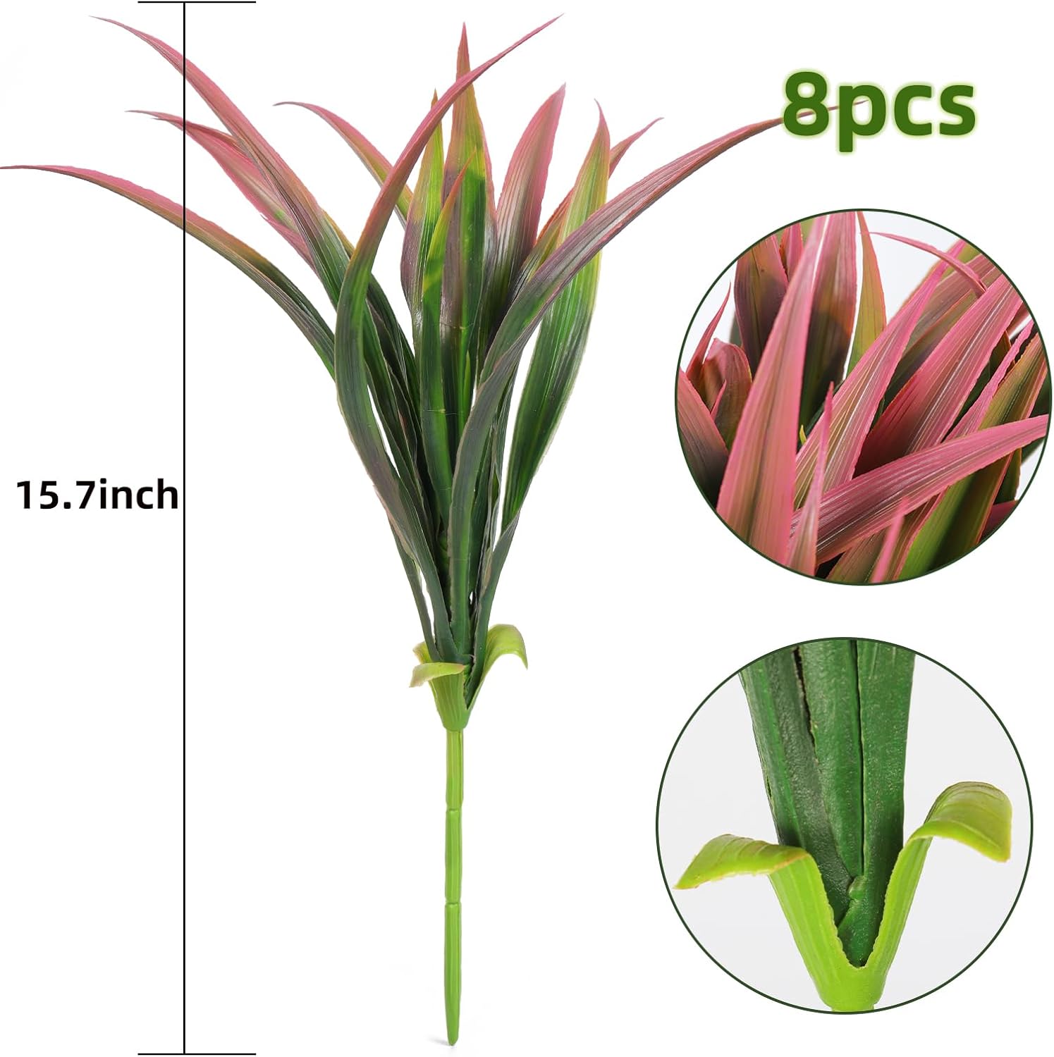 Artificial Fake Grass 8 Pcs Faux Greenery Stems UV Resistant Outdoor Plants Plastic Spring Tropical Bushes for Home Window Garden Office Patio Pathway Front Porch Decor(Purple)