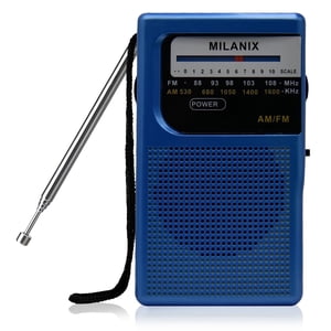 Milanix Small Portable AM/FM Radio, Blue Coral