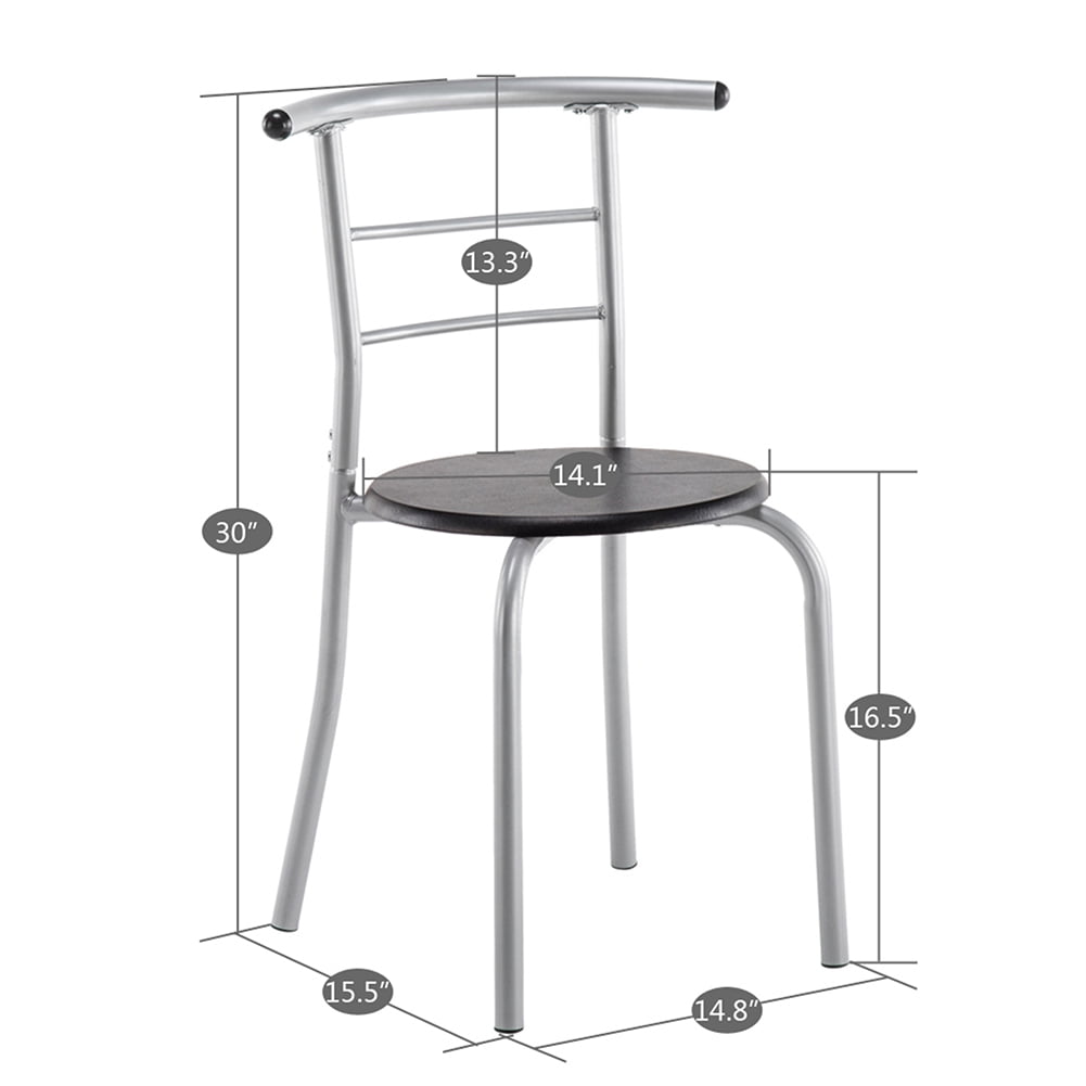 Kepooman 3 Piece Breakfast Set, PVC Breakfast Table for 2, Modern Dining Table Set with Two Chairs, Black