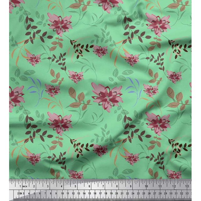 Soimoi polyester Crepe Fabric Leaves & Floral Artistic Printed Fabric 1 Yard 52 Inch Wide