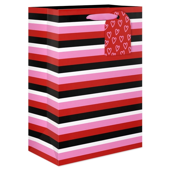 American Greetings 10 in. Valentine's Day Medium Gift Bag with Heart Tag, Stripes (1-Count)