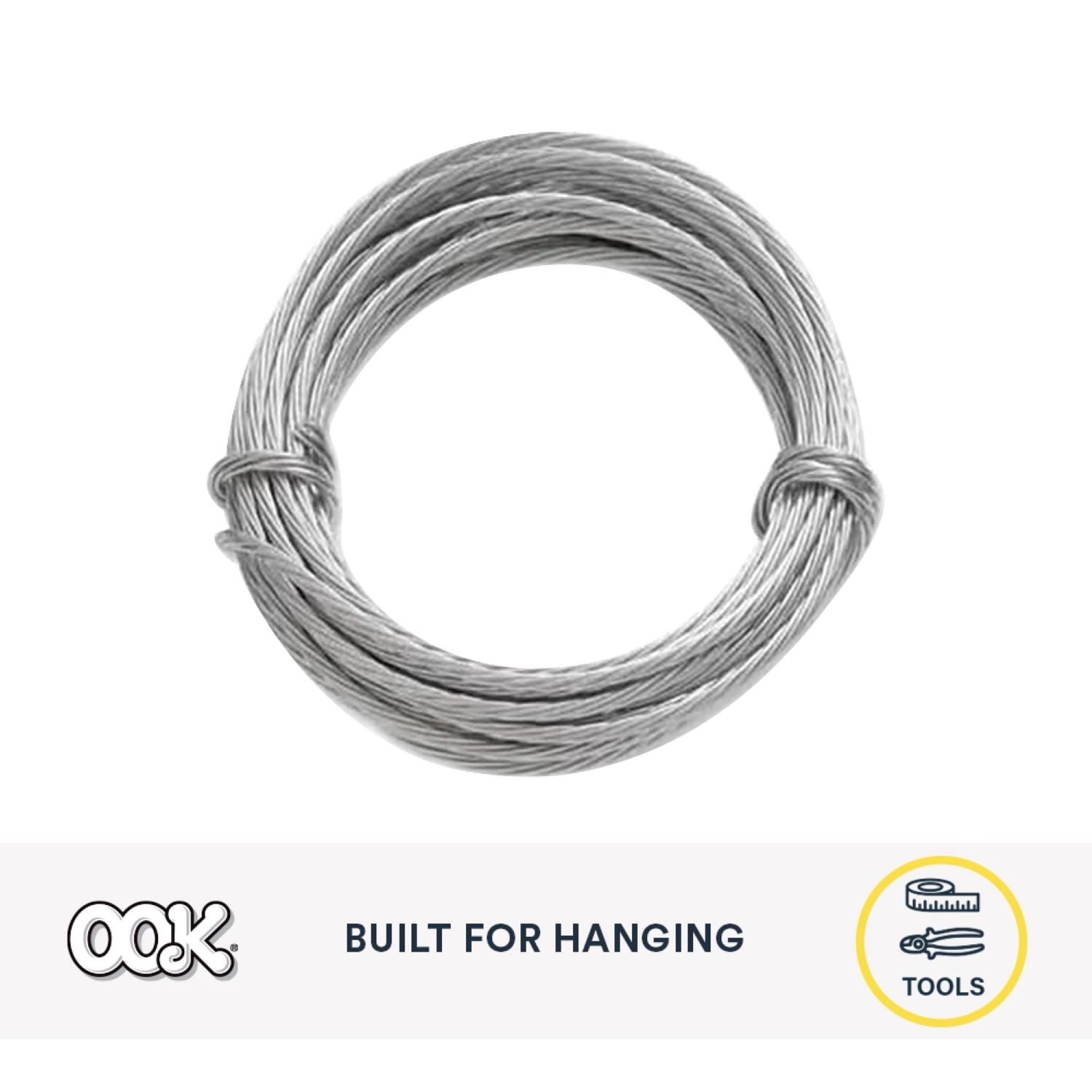 Ook Picture Hanging Wire, 9 ft Wire, 100 lb., Stainless Steel, Plastic Coating, Silver
