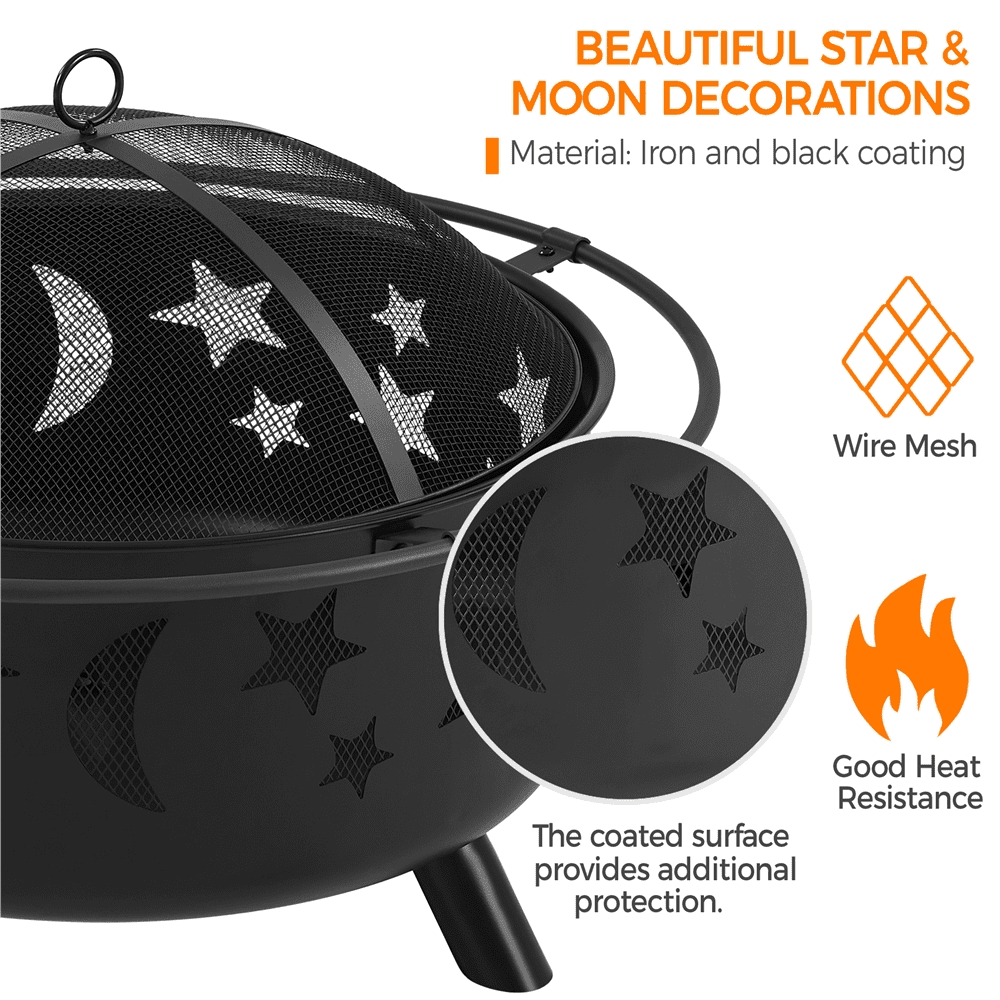 SmileMart Iron Fire Pit Set Camping Fire Bowl Heating Warm Equipment for BBQ Backyard Outdoor