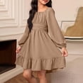 thumbnail image 2 of Fesfesfes Girls Long Sleeve Party Dress With Belt Elegant Pleated Flowy Formal Gown For Special Occasion Birthday Celebration Holiday Outfit(Khaki#1,12-13 Years), 2 of 8