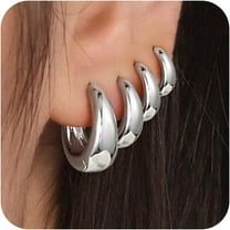 Small Hoop Earrings Set For Women, 14K Gold/Sliver Plated Mini Chunky Huggie Hoop Earring Hypoallergenic Stackable Earrings For Multiple Piercing Dainty Cartilage Earring For Women Jewelry G[Z1]