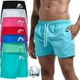 thumbnail image 2 of Mens Swim Trunks with Mesh Lining Side Pockets Solid Beach Shorts Quick Dry Lightweight Drawstring Board Shorts Summer Swimwear White S, 2 of 6