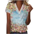 thumbnail image 2 of Hauts d'Été pour Femmes 2023 Mode Oversize Col en V Patchwork en Dentelle Manches Courtes Blouse Décontractée Chemises Col en V en Dentelle pour Femmes, 2 of 5