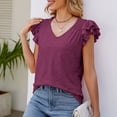 thumbnail image 6 of Baywell Women's Solid Color V-Neck Pleated Short Sleeve Casual Loose T-Shirt S-XXL, 6 of 7