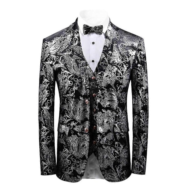 Mens Luxury Paisley Suit Jacket Gold Shiny Slim Fit Button Down Blazer