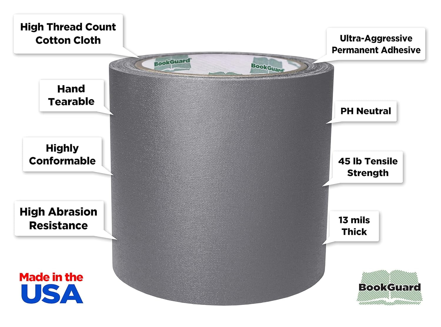 4 inch Premium Bookbinding Repair Cloth Tape, 15 Yard Roll, Gray