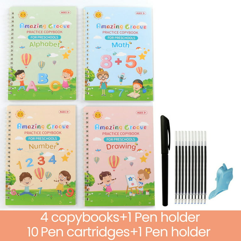Magic Ink Copybooks for Kids Reusable Handwriting Workbooks for Preschools  Grooves Template Design and Handwriting Aid Magic Practice Copybook for Kids  The Print Writing (4 Books with Pens) 