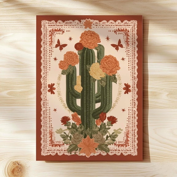 Mexican Folk Art Cactus Papel Picado Floral Wall Art Latinx Heritage Desert Decor Southwestern Home Unframed Paper Print