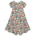thumbnail image 2 of Millie Loves Lily Girls Turquoise and Pink Floral Hi- Low Midi Dress, Extended Size 10/12+, 2 of 4