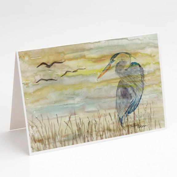Blue Heron Yellow Sky Greeting Cards and Envelopes Pack of 8