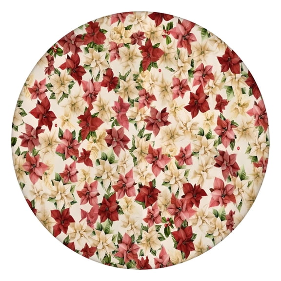Multicolor Christmas Floral Pattern Round Fitted Tablecloth with Elastic Edge,Dining Table Cover Waterproof,Outdoor Round Tablecloth for Camping,Dining,Indoor and Outdoor