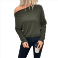 thumbnail image 4 of Camisetas de Mujer con Hombros Descubiertos, Camisetas Oversize de Larga, Camisetas Básicas Informales 2025 Verde Oscuro XL, 4 of 10