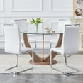 thumbnail image 6 of A modern minimalist circular tempered glass dining table with a diameter of 48 inches. Glass desktop+MDF wood texture table legs and base. 48 * 48 '' * 30 '', 6 of 9