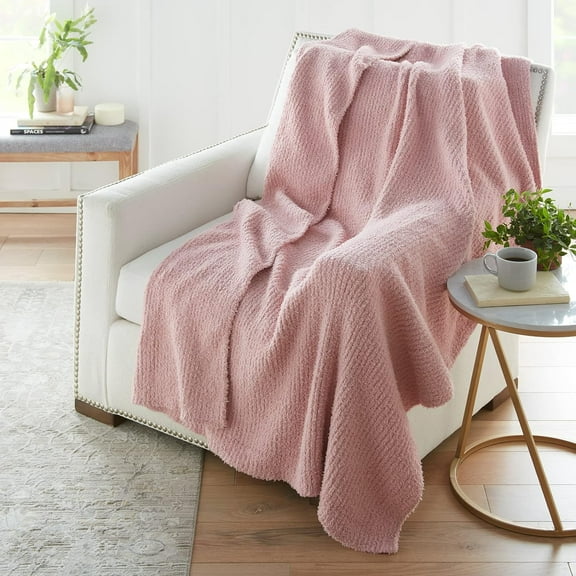 Crafted by Catherine Premier Ribbed Cozy Knit Throw Blanket 60" x 70" Inches, Soft Comfy Decorative Throw for Couch Bed Sofa Travel, Mauve