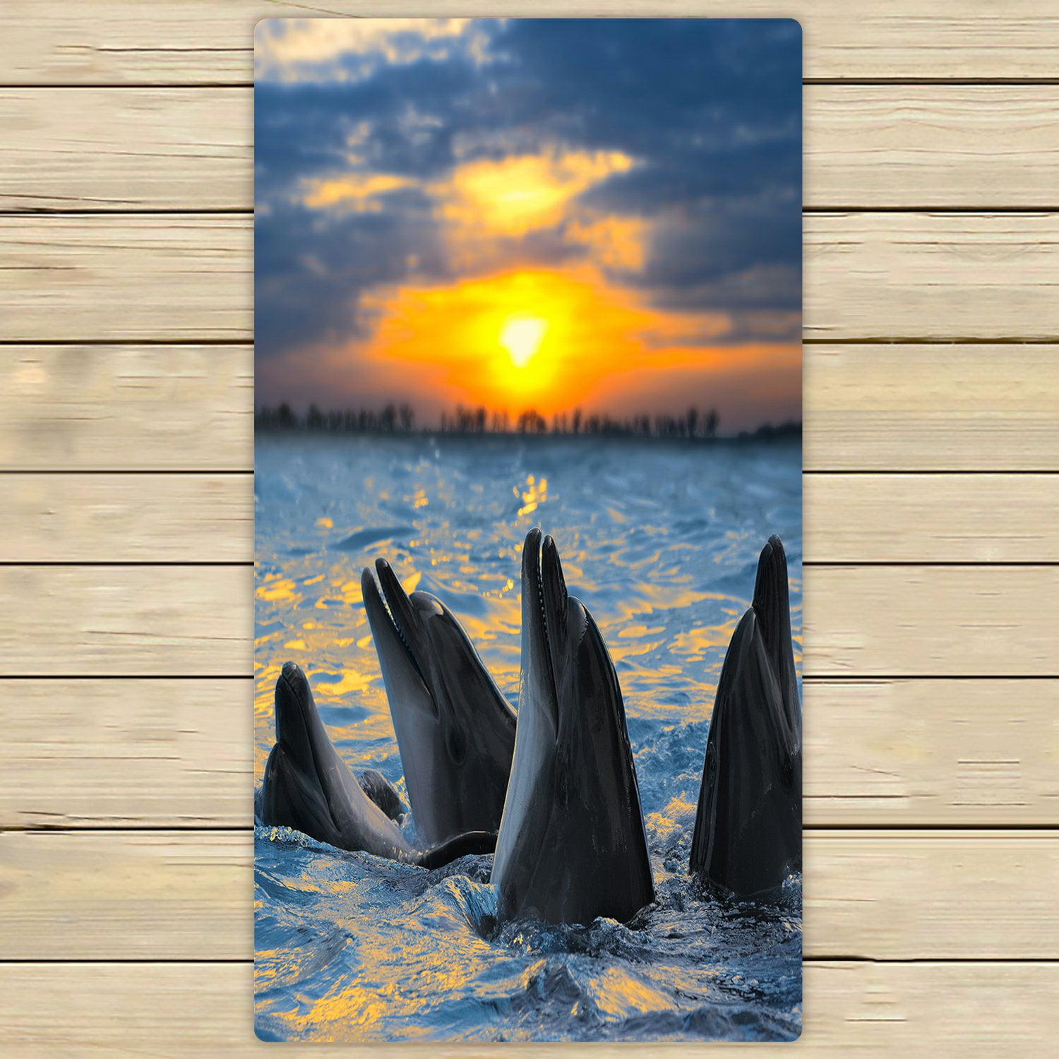 PHFZK Marine Animal Towel, Dolphins in the Ocean at Sunset Time Hand