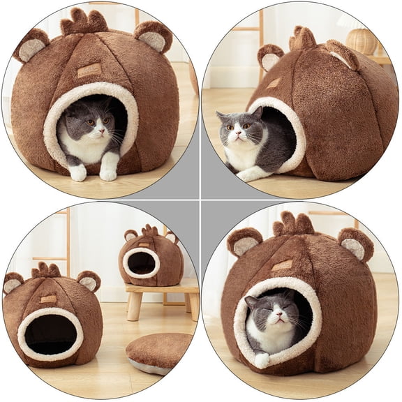 CATIEBYE Warm Dog Cat Nest Brown Supple Pet Bed for Small Pets Winter Use