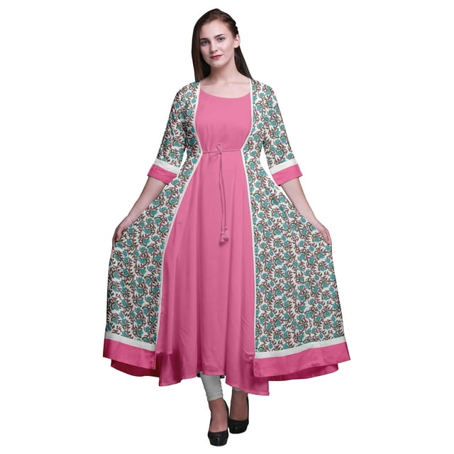 Bimba Robe Anarkali Imprimée pour Femmes Kurti Évasée Longue Style Chic Kurta Ethnique