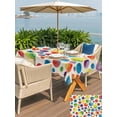 thumbnail image 5 of Outdoor Tablecloth with Umbrella Hole for Patio/Picnic/Party/Camping, Colorful Polka Dot Waterproof Table Cloth Rectangle Table Cover Washable, Cartoon Watercolor Geometric on Linen (60"x 120"), 5 of 8