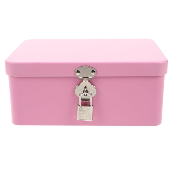 RENACLIPY Portable Pink Tinplate Jewelry Box Retro Lockable Desktop Organizer for Holding