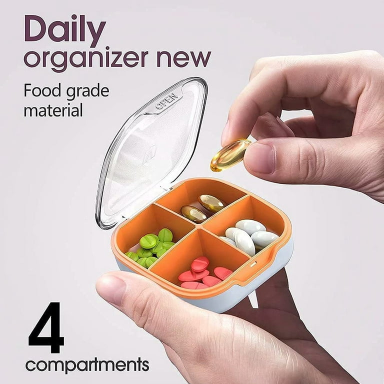 THREN Pill Organizer Portable Pill Box Cute Pill Organizer 4 Times