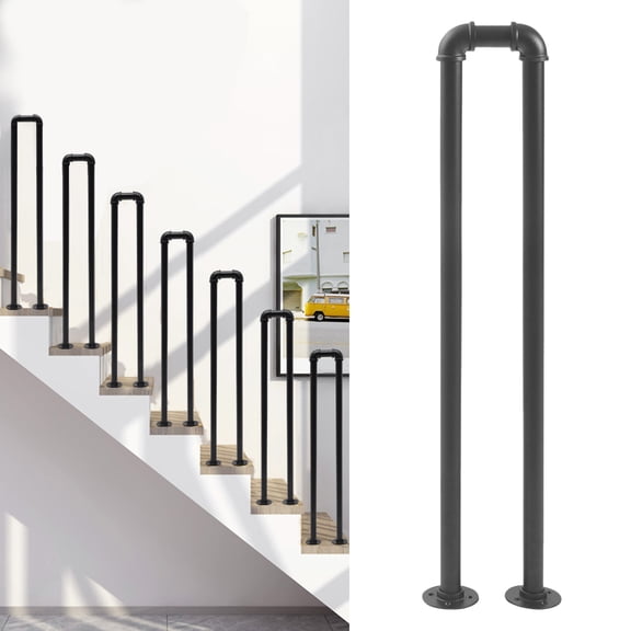 ChicHomey ​​Industrial-Style U-Shaped Stair Handrail,Heavy-Duty Steel Construction,Non-Slip Iron Safety Stair Railing,Indoor/Outdoor Safety Handrail for Home, Porch, Garden​