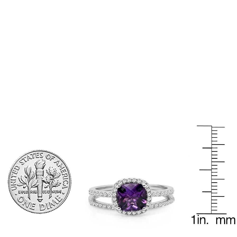 Dazzlingrock Collection 14K 6.5 MM Cushion Amethyst /& Round White Diamond Halo Engagement Ring White Gold Size 7.5